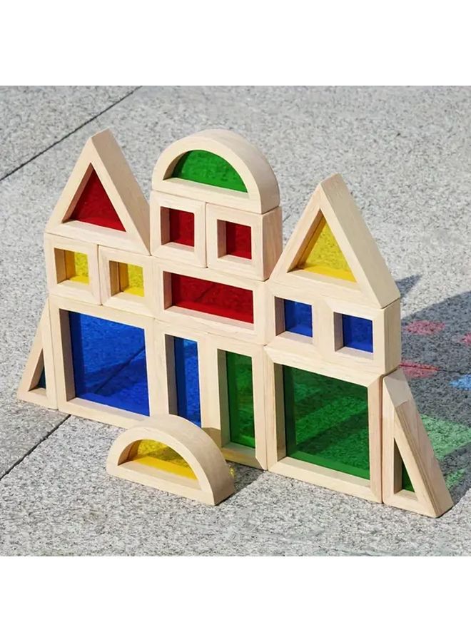 17 قطعة من قطع بناء قوس قزح الخشبية الملونة لعبة بازل تعليمية للأطفال - Image 4