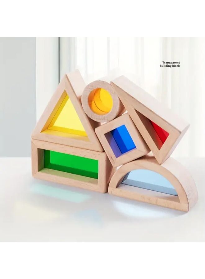 17 قطعة من قطع بناء قوس قزح الخشبية الملونة لعبة بازل تعليمية للأطفال - Image 5