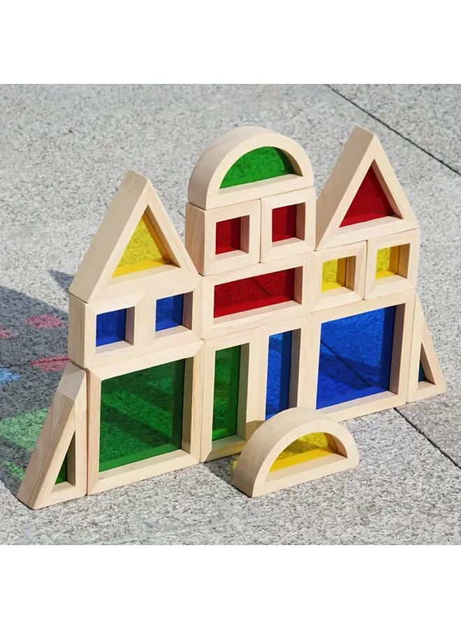 17 قطعة من قطع بناء قوس قزح الخشبية الملونة لعبة بازل تعليمية للأطفال - Image 2