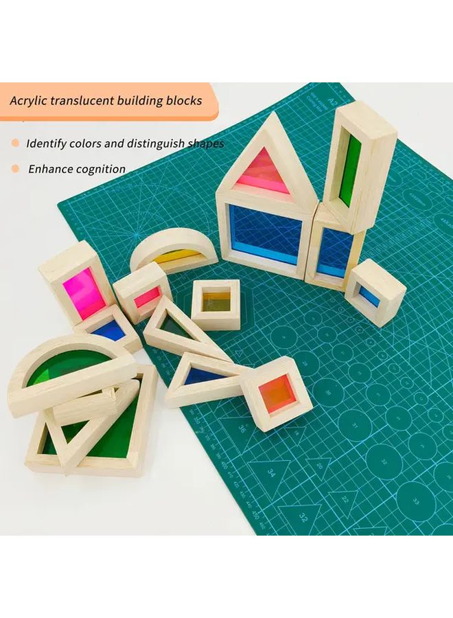 17 قطعة من قطع بناء قوس قزح الخشبية الملونة لعبة بازل تعليمية للأطفال - Image 1