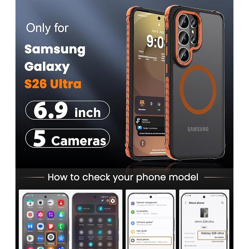 DEERLAMN Strong Magnetic Case for Samsung Galaxy S26 Ultra 6.9-Inch,【Compatible with Magsafe】【Military Grade Drop Protection】 Translucent Matte Shockproof Protective Phone Cover, Forest Orange - Image 2