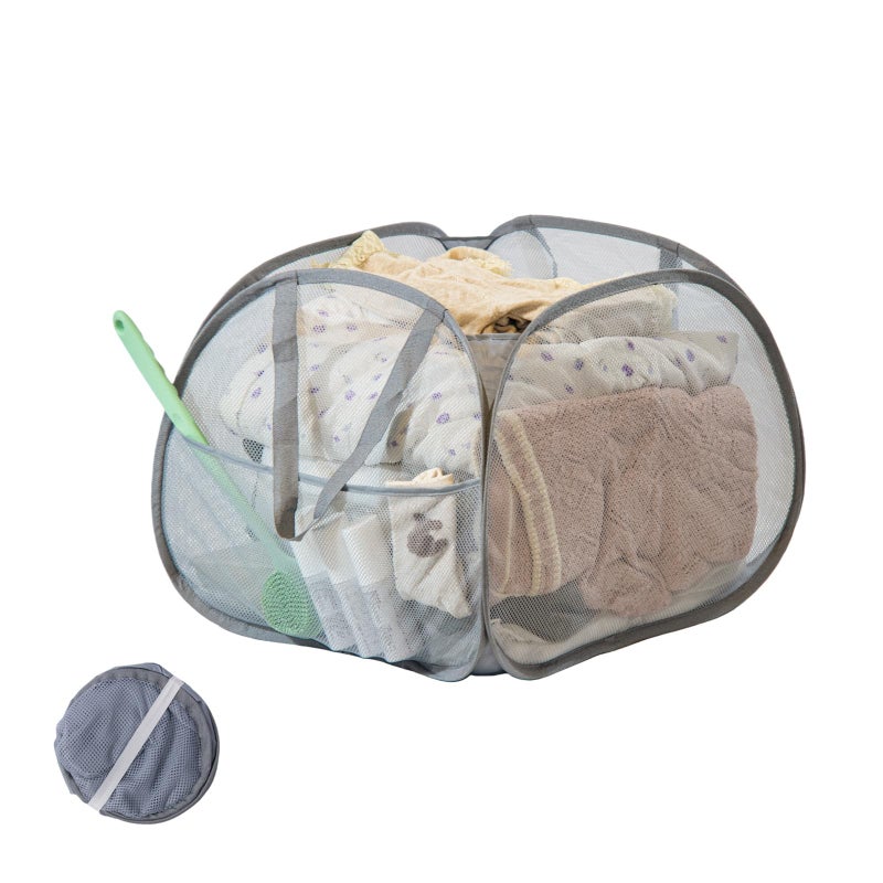 HEDONLEE Collapsible Laundry Basket, 90L Foldable Pop-up Laundry Hamper with Handles, Square Mesh Dirty Clothes Hamper for Laundry, Bathroom, Kids Room, Dorm,Travel or Camping (Gray) - Image 1