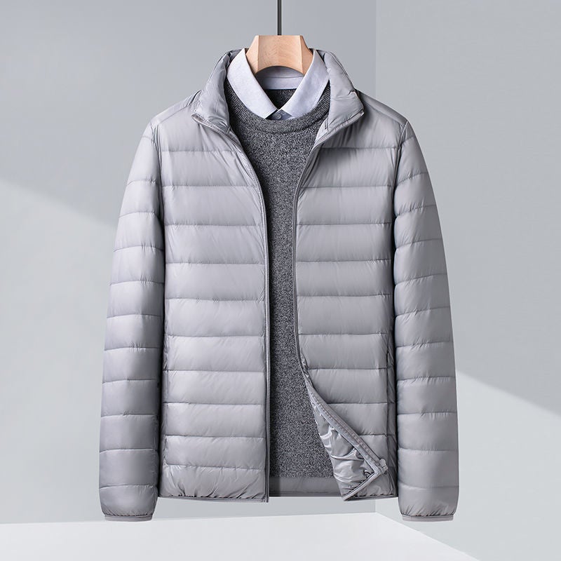 Light silk cotton cotton coat mens 2022 autumn and winter new plus size stand collar hooded short cotton-padded jacket coat F88 gray stand collar