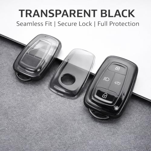 JVCV® Soft TPU Transparent Black Key Cover Compatible with Tata Nexon Harrier Safari Altroz Tiago EV Tigor Punch Punch EV Nexon EV 4 Button Smart Key | Shockproof Slim Fit Case (Transparent Black). - Image 3