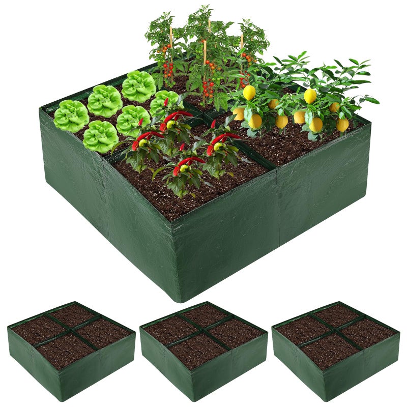 BIJOKETTEN 3 Pack Plastic Raised Garden Bed 4 Grids Square Grow Bags PE Vegetable Planter Bags for Vegetables Durable Planter Box with Drainage Hole Rectangle Container Gardening for Herbs Flowers - Image 2