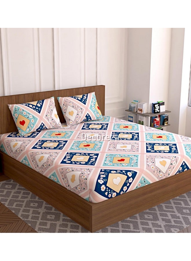 DECOREZA Soft Cotton Feel All Around Deep Pocket Fitted Bedsheets King Size, Premium Elastic Fitted Bedsheets King Size for Double Bed with 2 Pillow Covers, Size- 78" x 72" (Mandys Pink) - Image 1