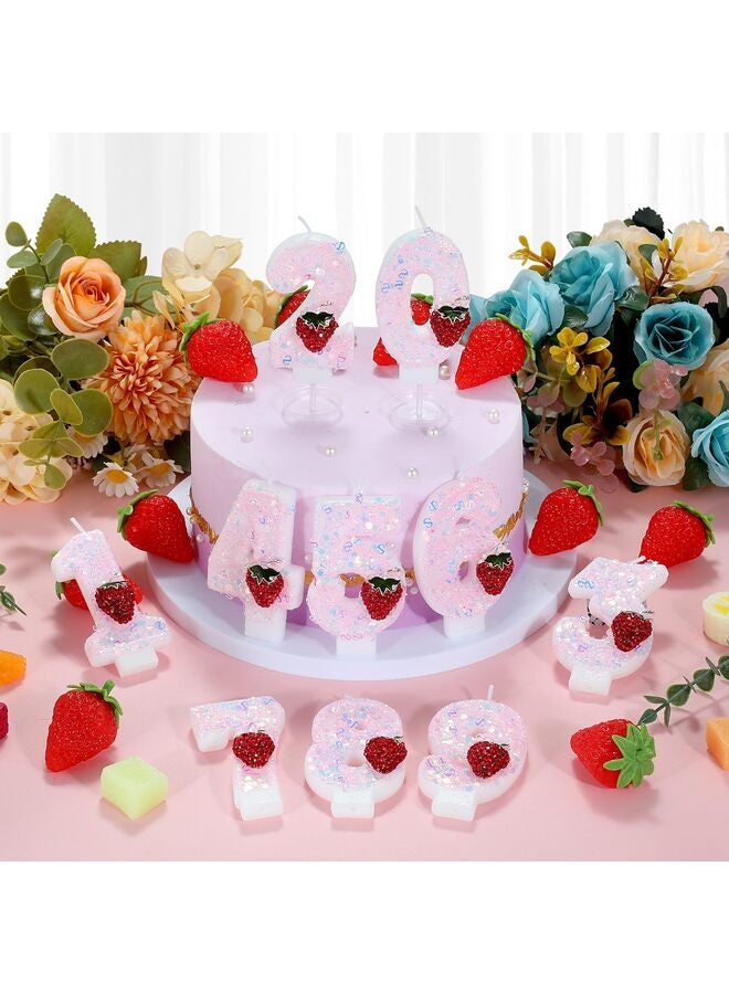 شموع عيد ميلاد بنكهة الفراولة، شموع أرقام وردية، زينة للكيك، زينة للكب كيك، زينة حفلات بنكهة التوت للفتيات والسيدات واحتفالات الذكرى السنوية (رقم 5). - Image 4