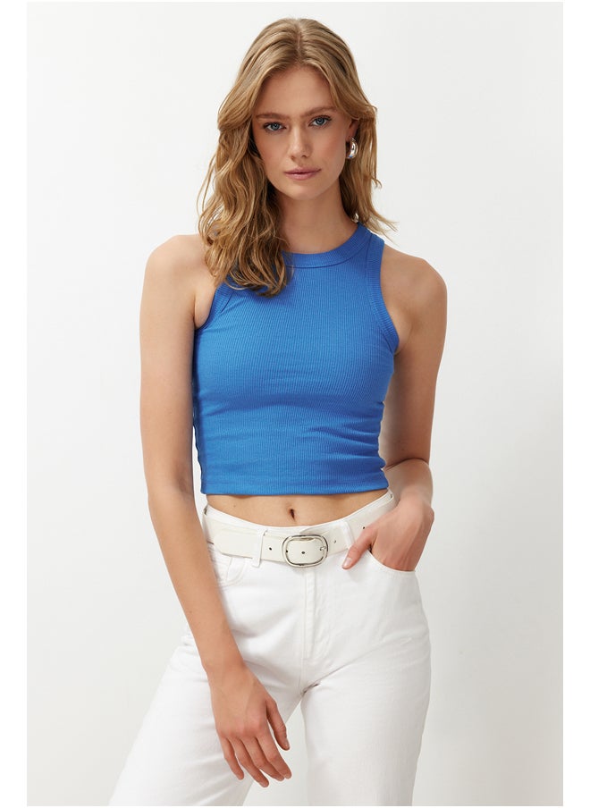 trendyol Blue Halter Neck Ribbed Flexible Knitted Undershirt TWOSS24AL00047  - Image 2