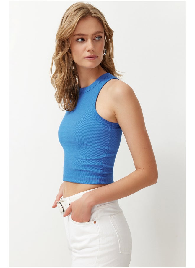 trendyol Blue Halter Neck Ribbed Flexible Knitted Undershirt TWOSS24AL00047  - Image 1