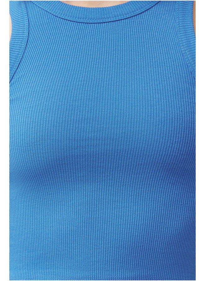 trendyol Blue Halter Neck Ribbed Flexible Knitted Undershirt TWOSS24AL00047  - Image 4