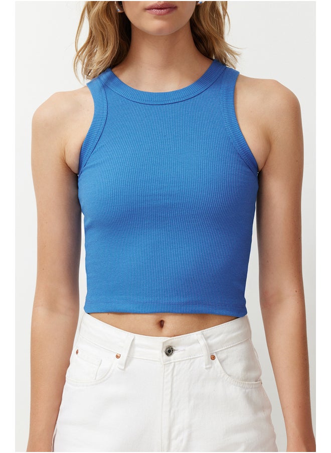 trendyol Blue Halter Neck Ribbed Flexible Knitted Undershirt TWOSS24AL00047  - Image 5