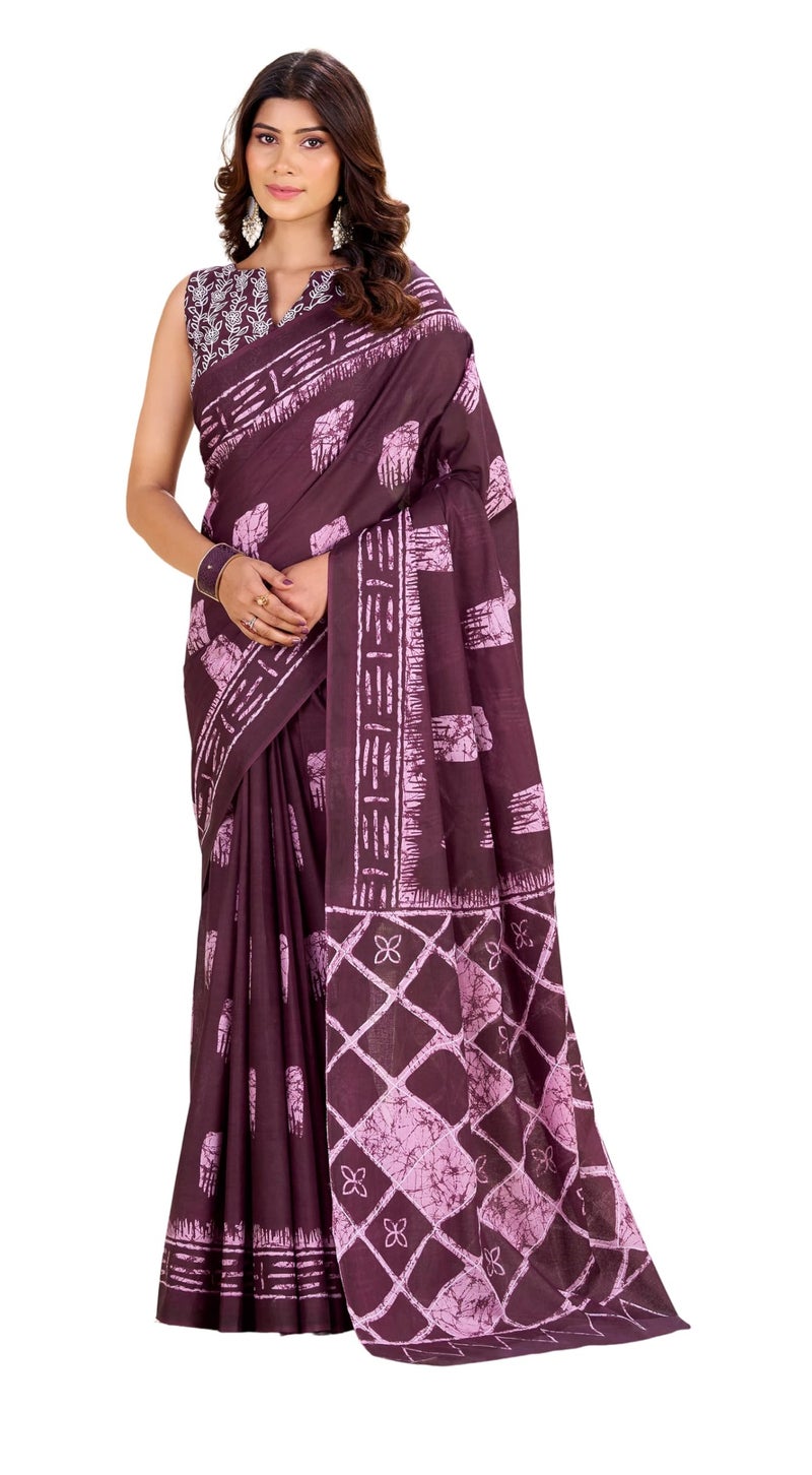 Kalaanj Saree for Women || Printed Cotton Saree with Blouse (KALSS25SAR-2105-2109) (Purple) - Image 1
