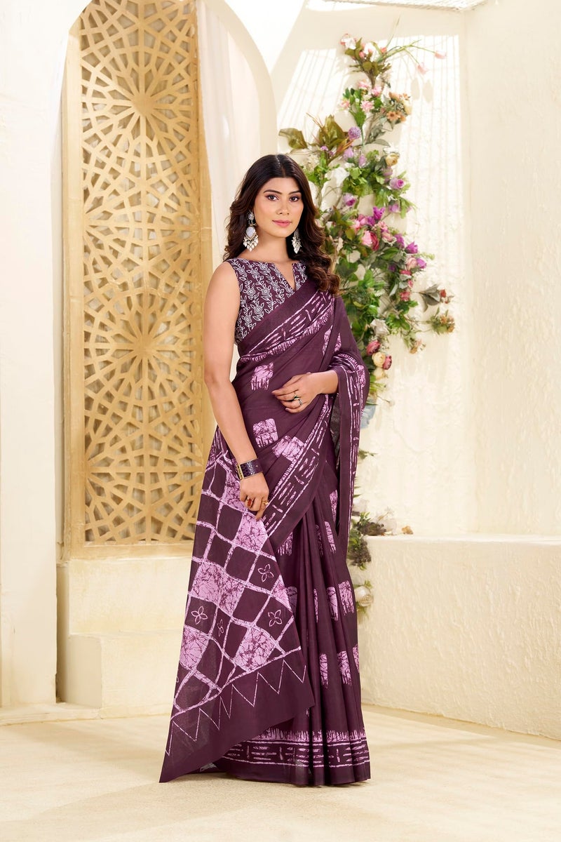 Kalaanj Saree for Women || Printed Cotton Saree with Blouse (KALSS25SAR-2105-2109) (Purple) - Image 2