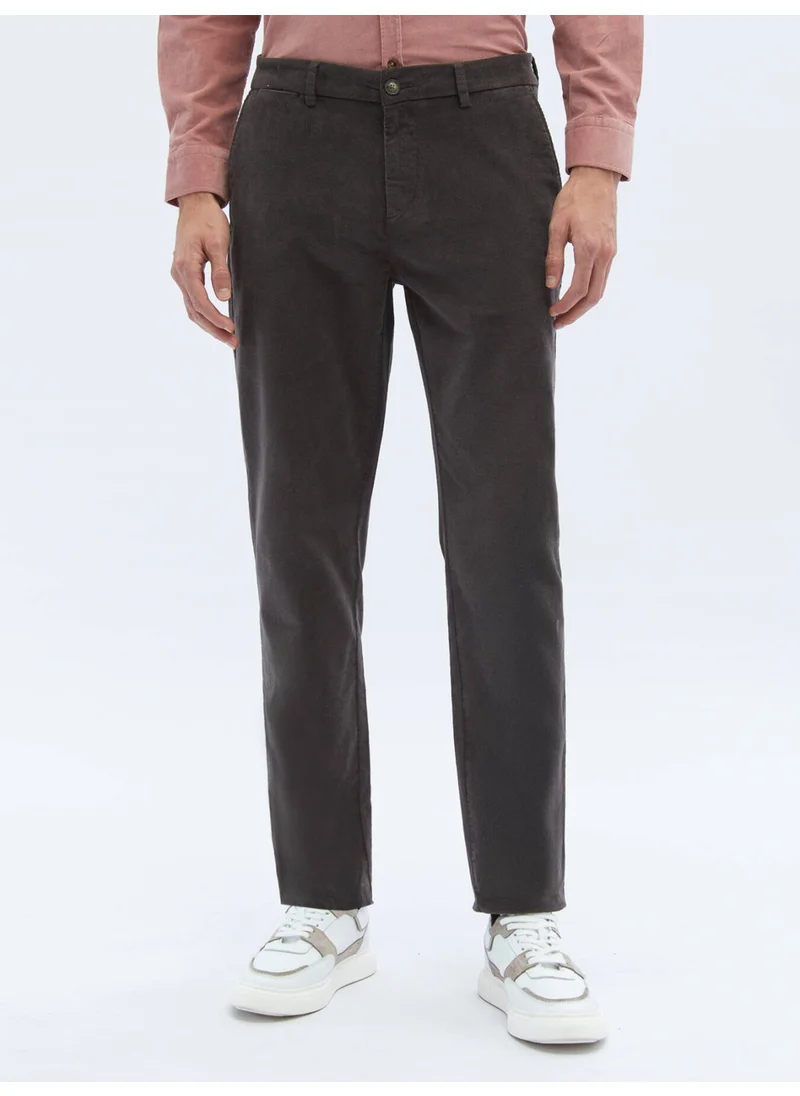 Kip Gray Woven Regular Fit Velvet Casual Cotton Blend Trousers