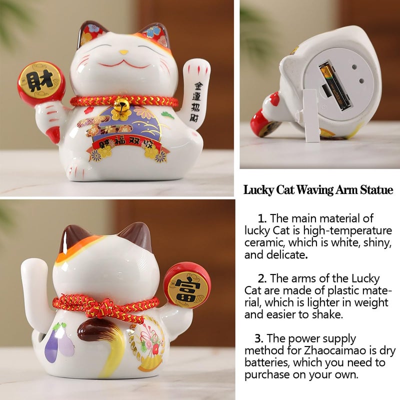 TXYXT Indoor Tabletop Waterfall Fountain with Chinese Ceramic Lucky Cat Waving Arm Figurineï¼ŒDesktop Mini Water Fountain Decorationï¼ŒLED Light Ring Backflow Incense Burner for Desk - Image 5