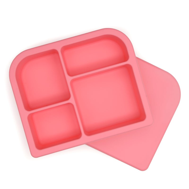 PrimaStella Snacktainer Silicone Bento Box LeakProof Lunch Box for Kids and Adults Coral Pink