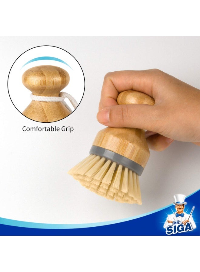 HOMESTAR 2-Pack Bamboo Palm Brush With Stamp Head, For Dishes, Pots, Pans, Washing Up Brush, Pot Brush, Dish Brush, Kitchen Sink Cleaning, Long Wooden Handle For No-Wet-Hands Cleaning, Dense Fiber Bristles, Rich Lather, Hanging Hole For Kitchen & Outdoor Use (6.5x9.5cm) - Image 3