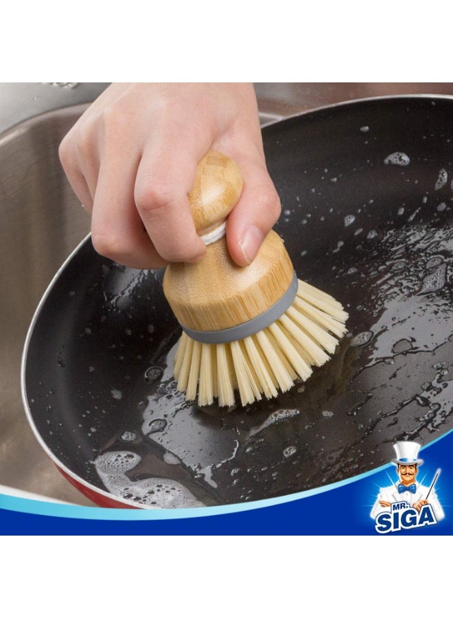 HOMESTAR 2-Pack Bamboo Palm Brush With Stamp Head, For Dishes, Pots, Pans, Washing Up Brush, Pot Brush, Dish Brush, Kitchen Sink Cleaning, Long Wooden Handle For No-Wet-Hands Cleaning, Dense Fiber Bristles, Rich Lather, Hanging Hole For Kitchen & Outdoor Use (6.5x9.5cm) - Image 4