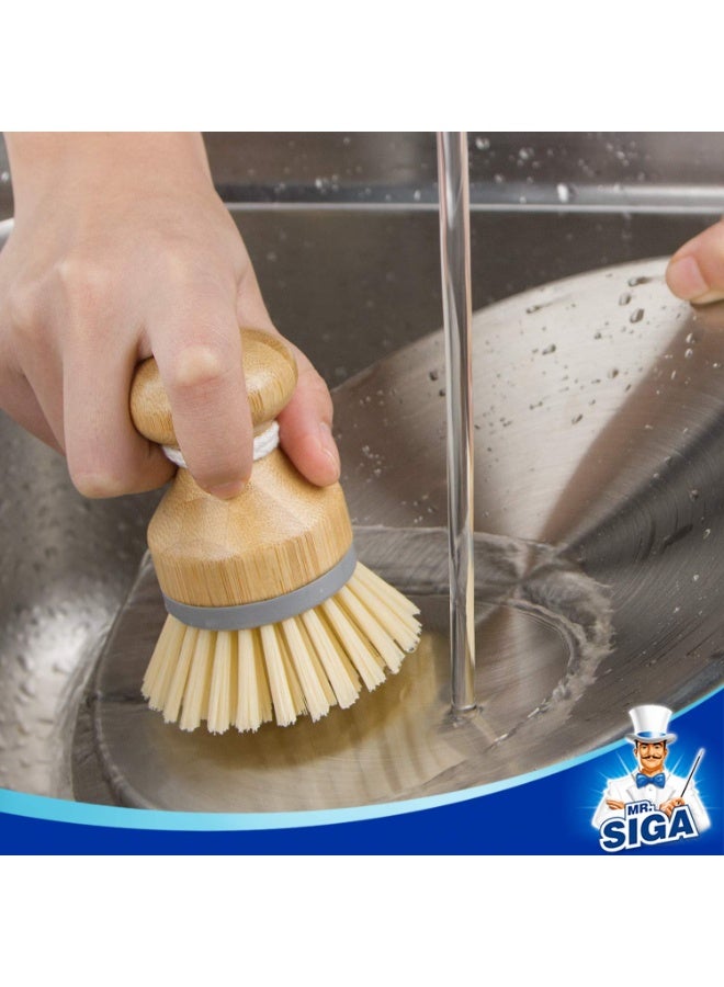 HOMESTAR 2-Pack Bamboo Palm Brush With Stamp Head, For Dishes, Pots, Pans, Washing Up Brush, Pot Brush, Dish Brush, Kitchen Sink Cleaning, Long Wooden Handle For No-Wet-Hands Cleaning, Dense Fiber Bristles, Rich Lather, Hanging Hole For Kitchen & Outdoor Use (6.5x9.5cm) - Image 5