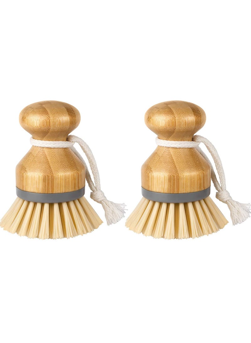 HOMESTAR 2-Pack Bamboo Palm Brush With Stamp Head, For Dishes, Pots, Pans, Washing Up Brush, Pot Brush, Dish Brush, Kitchen Sink Cleaning, Long Wooden Handle For No-Wet-Hands Cleaning, Dense Fiber Bristles, Rich Lather, Hanging Hole For Kitchen & Outdoor Use (6.5x9.5cm) - Image 1