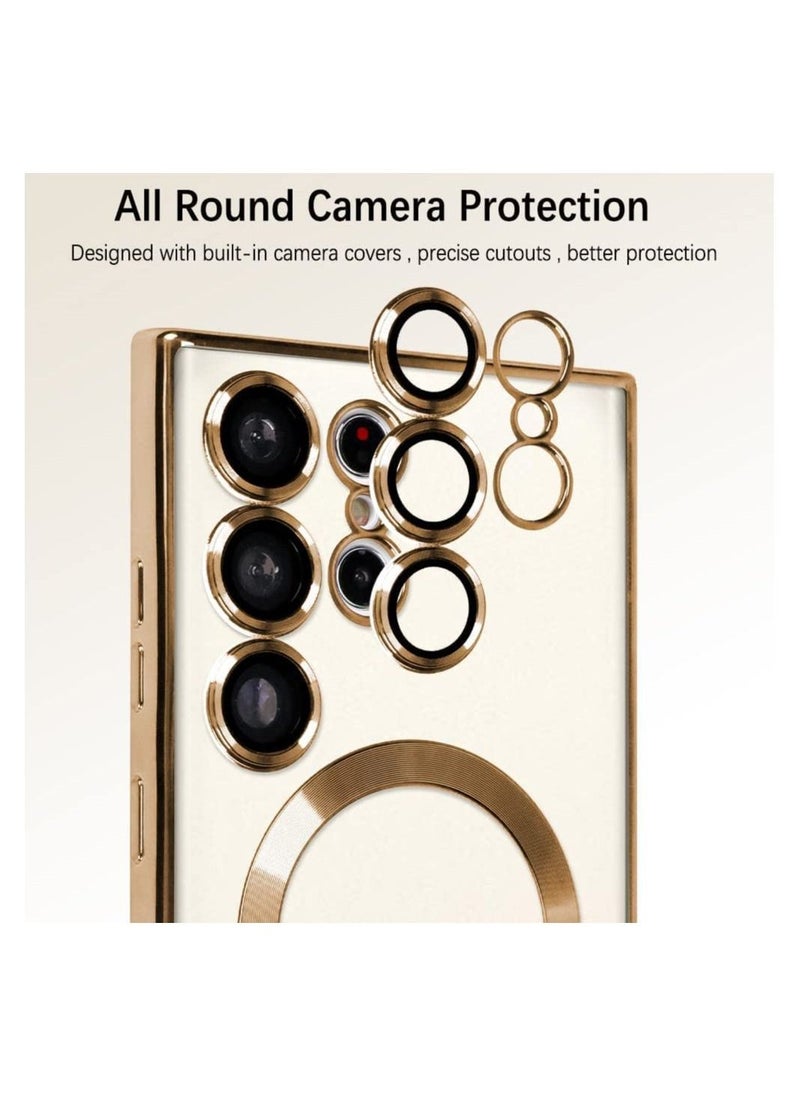 Raxoom Samsung Galaxy S24 Ultra Clear Case with Camera Lens Protector Magnetic Case Compatible Electroplated Soft TPU Shockproof Anti-Scratch Phone Case - Image 3