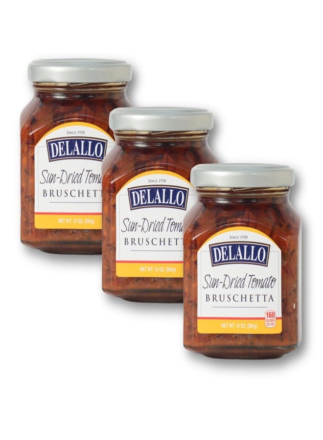 DeLallo Sun-Dried Tomato Bruschetta, Gourmet Spread Made with Extra Virgin Olive Oil, Authentic Italian Recipe, Non-GMO, Kosher, Gluten-Free, 10 oz Jar, (3 Pack) - Image 1