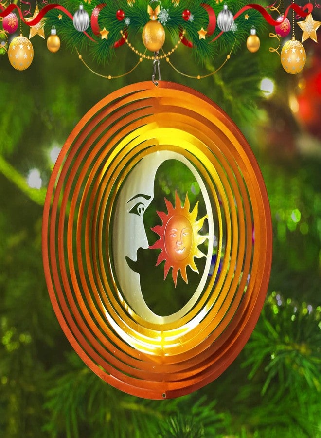 FONMY Wind Spinner 3D Stainless Steel Laser Cut Metal Art 12 inches Moon and Sun Hanging Wind Spinner, Kinetic Yard Art Decorations - Indoor/Outdoor Décor - Image 2