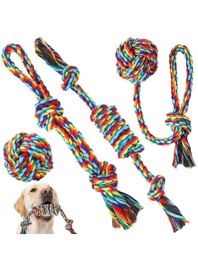 Dog Rope Toys for Aggressive Chewers, 4 Pack Durable Cotton Rope Chew Toys for Medium and Large Dogs, Teeth Cleaning, Interactive Tug of War, Puppy Training and Fetch Play - Image 1