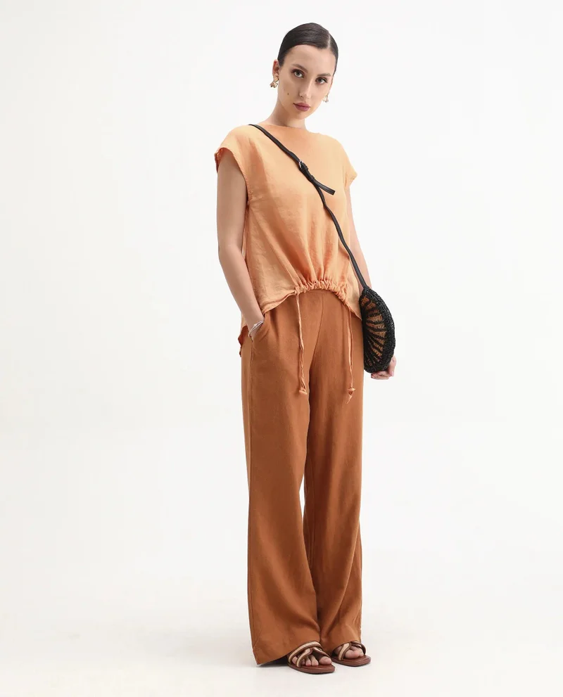 Rareism Women's High Low 100% Linen Boxy Top