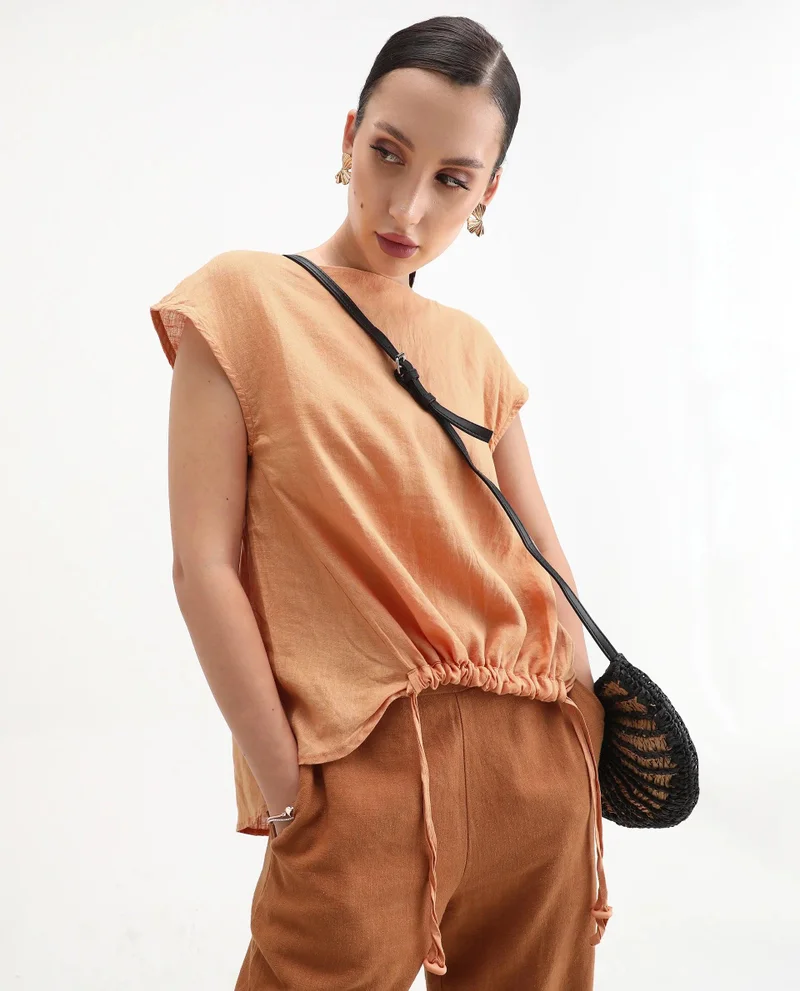 Rareism Women's High Low 100% Linen Boxy Top