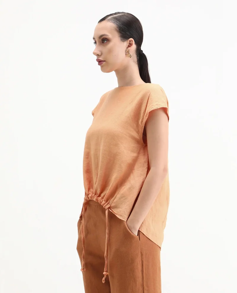 Rareism Women's High Low 100% Linen Boxy Top