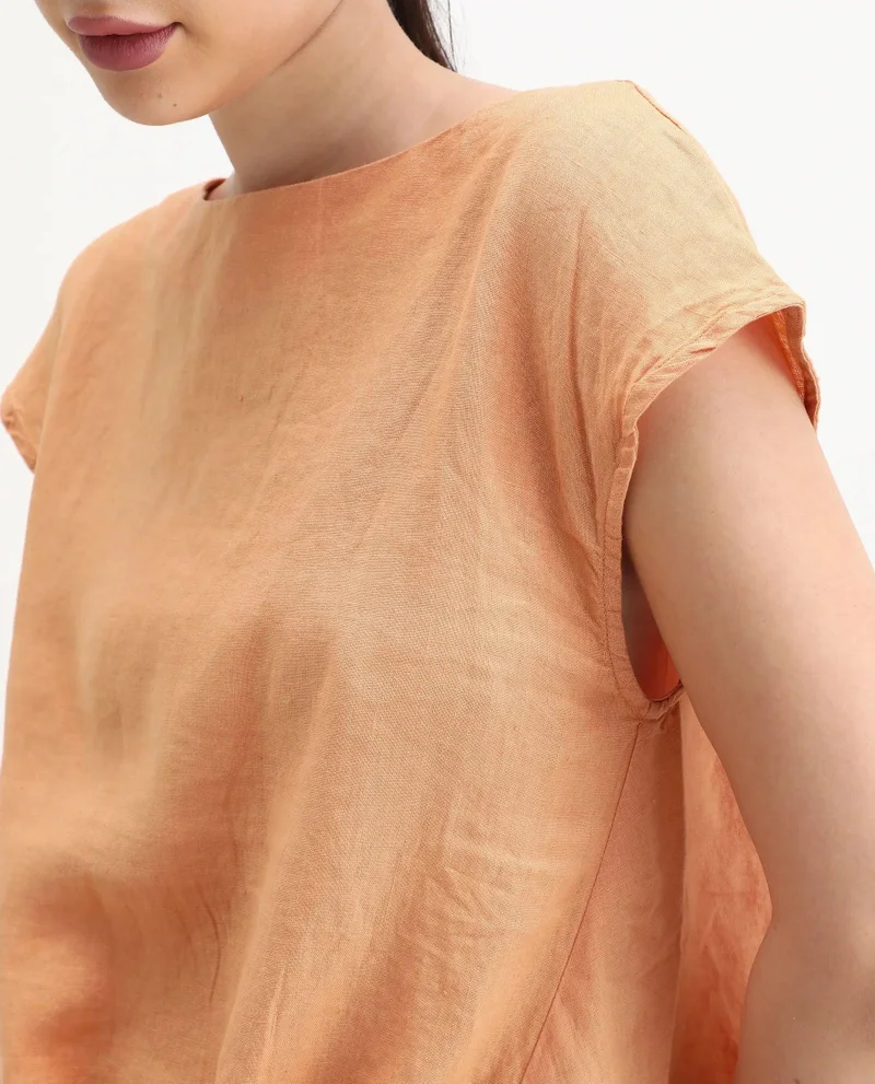Rareism Women's High Low 100% Linen Boxy Top