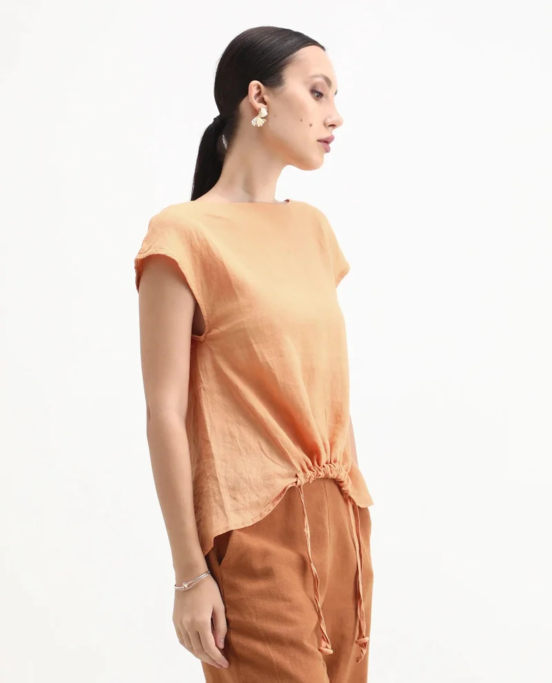 Rareism Women's High Low 100% Linen Boxy Top