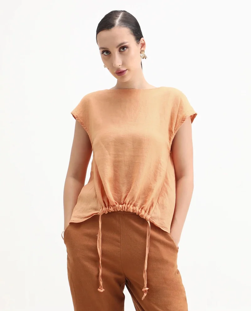 Rareism Women's High Low 100% Linen Boxy Top
