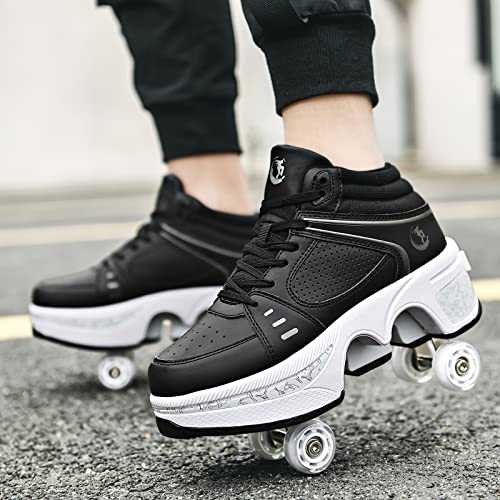 Deformation Roller Skates Roller Skate Shoes for Women Four Rounds Children's Roller Skates Shoes That Turn into Rollerskates Sneakers Outdoor Light Shoes with Wheels for Girls/Boys - Image 2