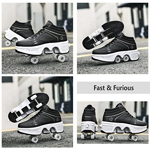 Deformation Roller Skates Roller Skate Shoes for Women Four Rounds Children's Roller Skates Shoes That Turn into Rollerskates Sneakers Outdoor Light Shoes with Wheels for Girls/Boys - Image 5