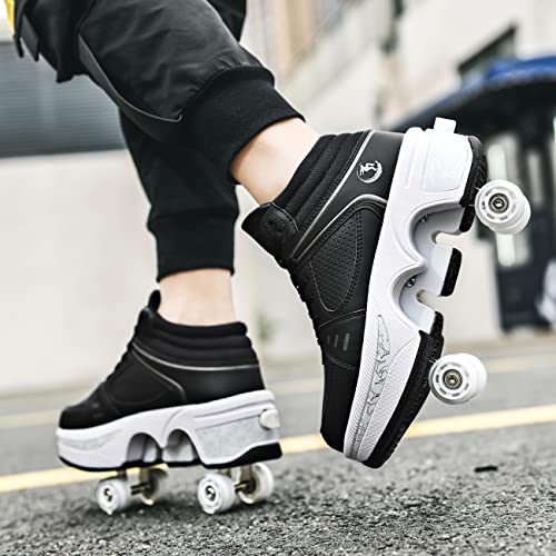 Deformation Roller Skates Roller Skate Shoes for Women Four Rounds Children's Roller Skates Shoes That Turn into Rollerskates Sneakers Outdoor Light Shoes with Wheels for Girls/Boys - Image 3