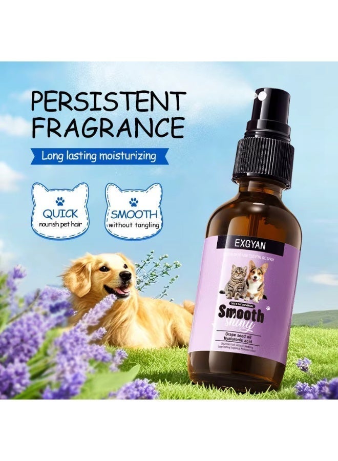 EXGYAN Pet Hair Essential Oil Spray for Dogs & Cats Lavender Fragrance Oil ,Smooth & Shiny Coat Spray with Grape Seed Oil & Hyaluronic Acid Moisturizes Dry Fur, Reduces Shedding, Long-Lasting Fresh Fragrance Pets Odour Remover Oil 55ml - Image 3