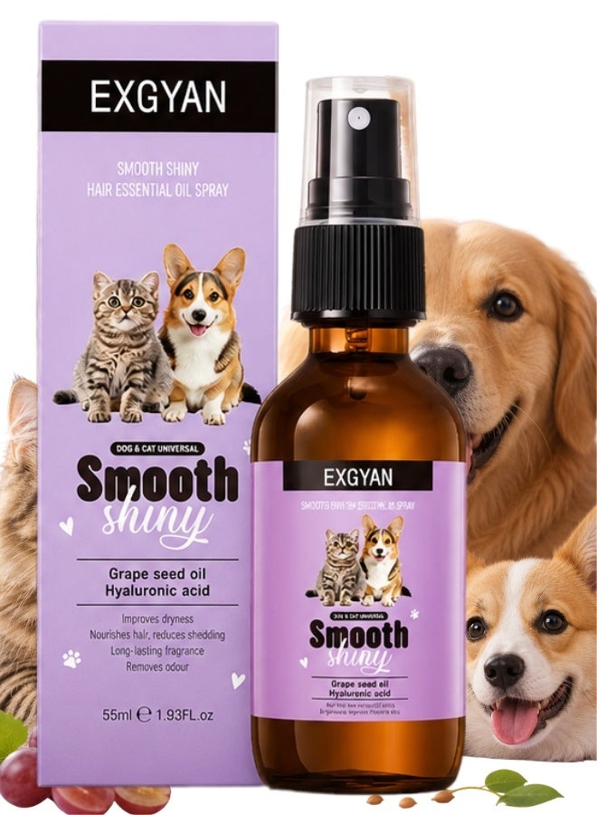 EXGYAN Pet Hair Essential Oil Spray for Dogs & Cats Lavender Fragrance Oil ,Smooth & Shiny Coat Spray with Grape Seed Oil & Hyaluronic Acid Moisturizes Dry Fur, Reduces Shedding, Long-Lasting Fresh Fragrance Pets Odour Remover Oil 55ml - Image 2
