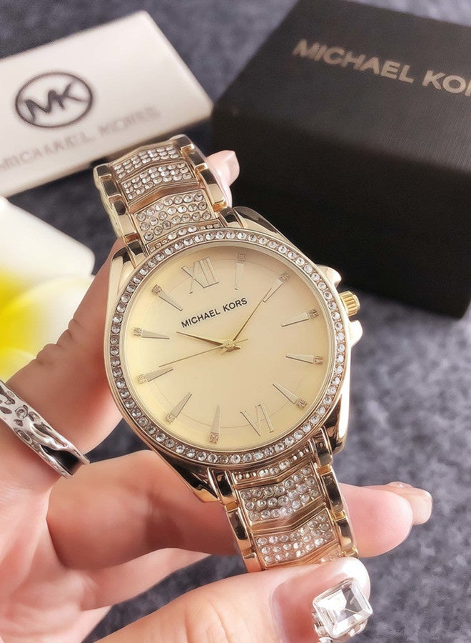 MK Michael Kors Classic Men's and Women's Fashion Multi functional Alloy Round Quartz Watch Stainless Steel Strap 38CM