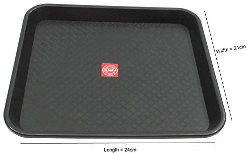Olrada Home/Restarunt Food Serving Tray, Plastic Small 3Pc Set, Rectangular, Black - Image 2