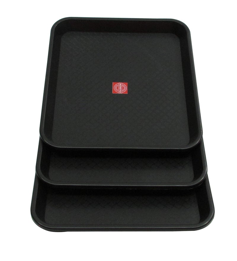 Olrada Home/Restarunt Food Serving Tray, Plastic Small 3Pc Set, Rectangular, Black - Image 5