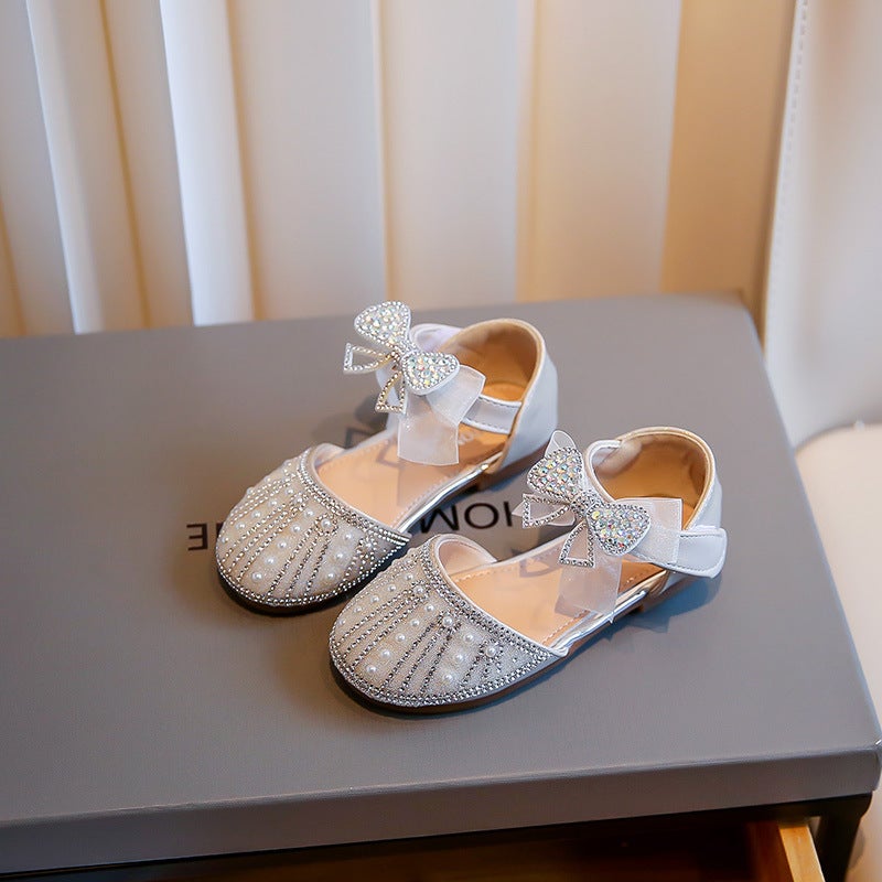 2025 Summer Sweet Little Leather Shoes Dance Shoes Girls Princess Shoes Round Toe Hollow Rhinestone Bow Shallow Shoes - Image 5