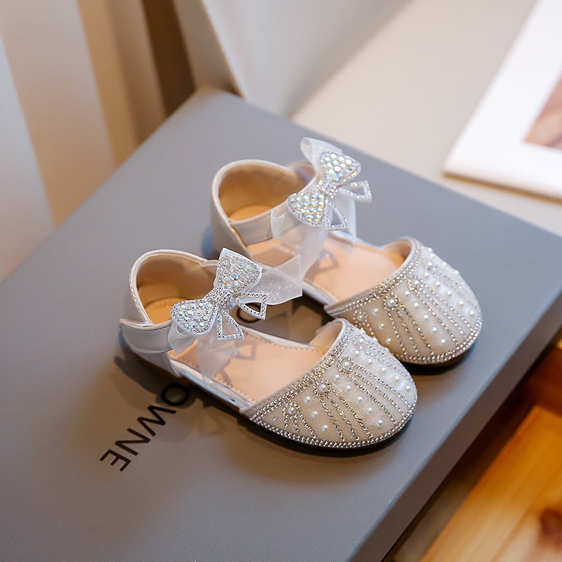 2025 Summer Sweet Little Leather Shoes Dance Shoes Girls Princess Shoes Round Toe Hollow Rhinestone Bow Shallow Shoes - Image 4