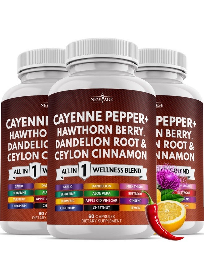 NEW AGE Cayenne Pepper Capsules Supplement with Hawthorn Berry, Dandelion Root, Ceylon Cinnamon, Garlic, Ginger, ACV, Milk Thistle, Beet Root, Aloe Vera - 180 Count - Image 1