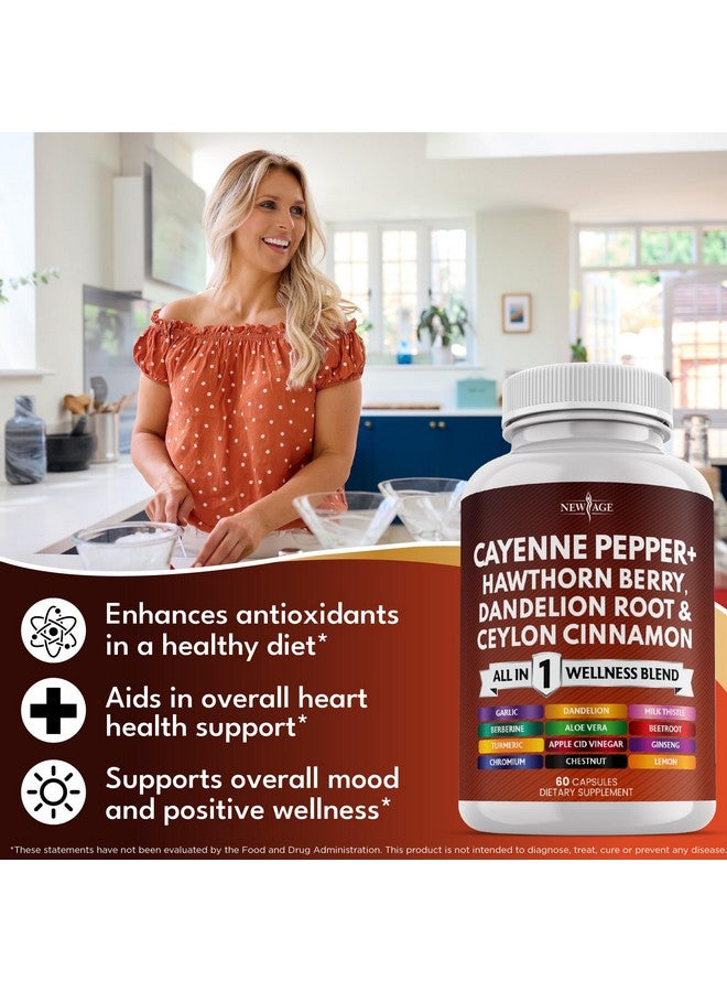 NEW AGE Cayenne Pepper Capsules Supplement with Hawthorn Berry, Dandelion Root, Ceylon Cinnamon, Garlic, Ginger, ACV, Milk Thistle, Beet Root, Aloe Vera - 180 Count - Image 3