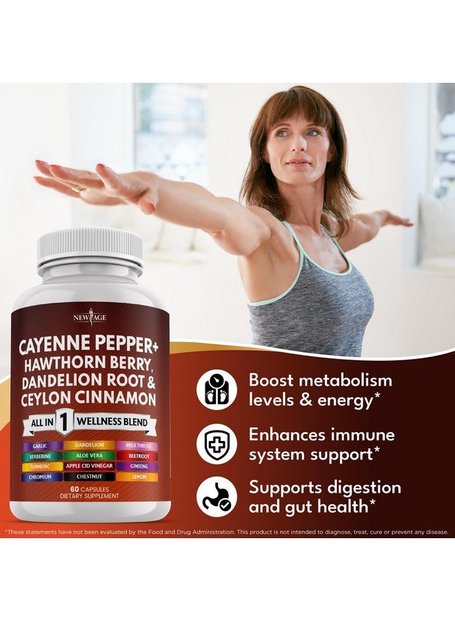 NEW AGE Cayenne Pepper Capsules Supplement with Hawthorn Berry, Dandelion Root, Ceylon Cinnamon, Garlic, Ginger, ACV, Milk Thistle, Beet Root, Aloe Vera - 180 Count - Image 4