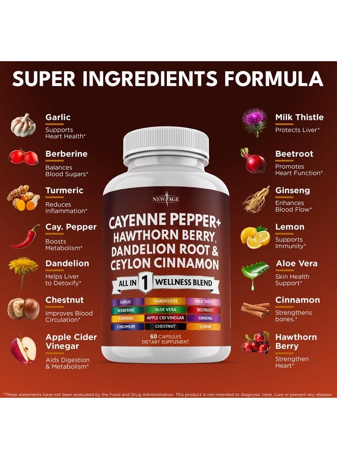 NEW AGE Cayenne Pepper Capsules Supplement with Hawthorn Berry, Dandelion Root, Ceylon Cinnamon, Garlic, Ginger, ACV, Milk Thistle, Beet Root, Aloe Vera - 180 Count - Image 2