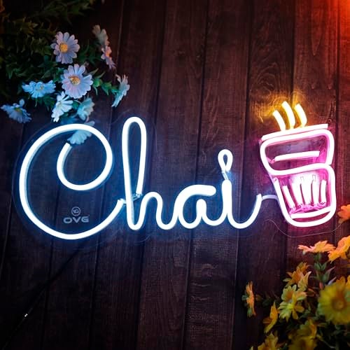 OVG Chai Neon Sign 12x18 Inch LED Light, Multicolour Neon for Home, Bar, Restaurant Decor, cafe decor, tea stall and cart (Adapter Included) - Image 1