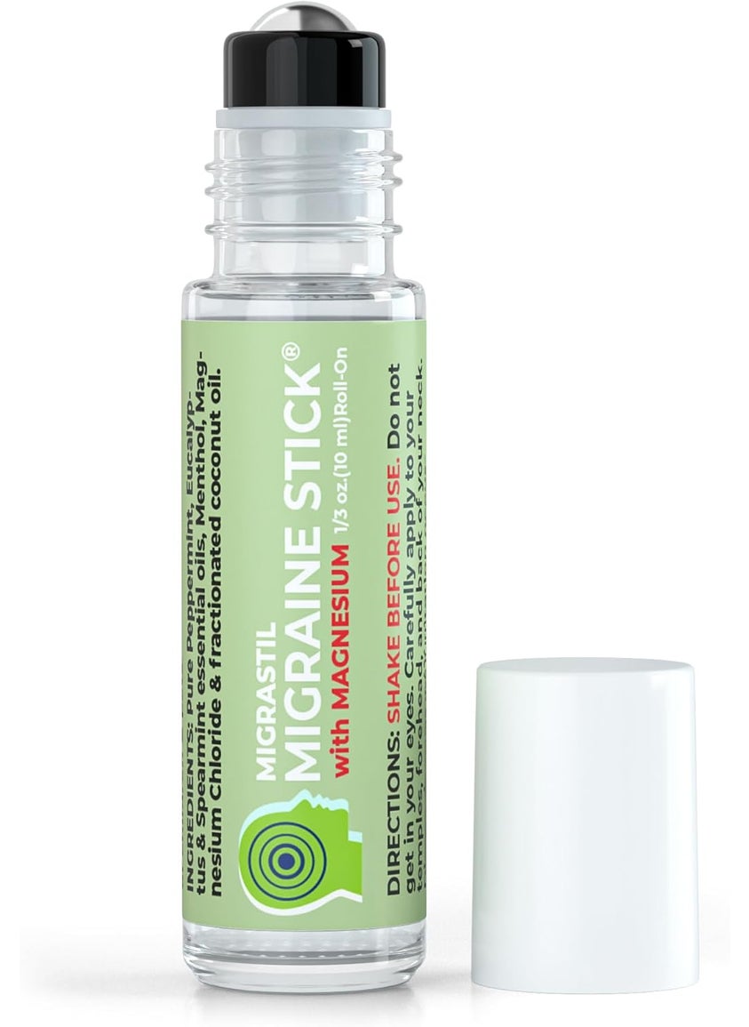 Migrastil Migraine Stick with Magnesium Cooling Peppermint Eucalyptus Essential Oil Topical Magnesium for Headache Support. Made in The USA 10 ml 